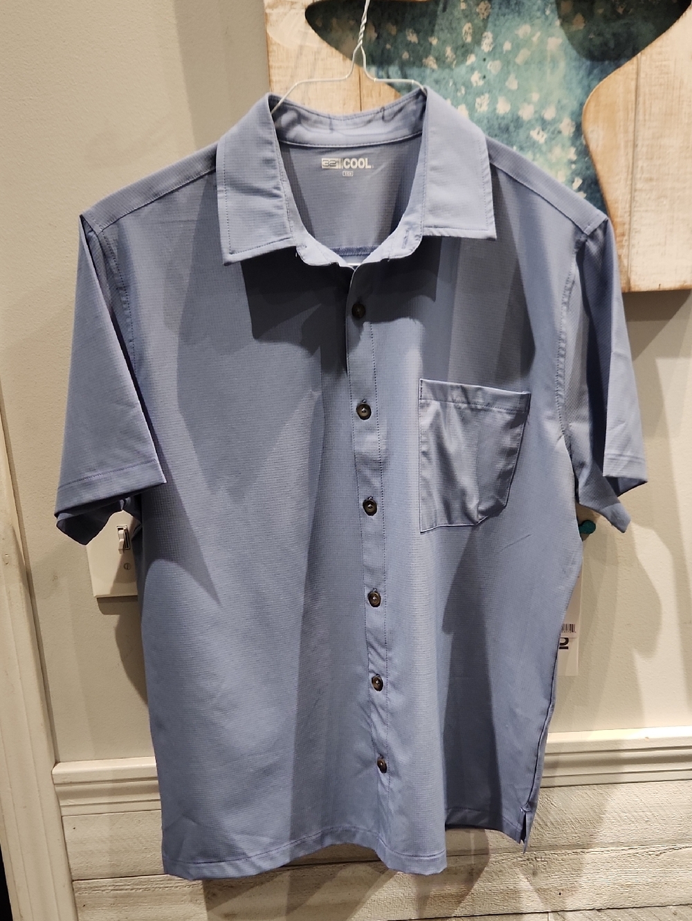 NWT 32 Degrees Cool Men's Short Sleeve Button-Up Shirt in Light Blue Sz S